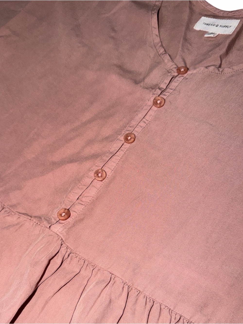 THREAD & SUPPLY Dusty Rose Button-Front Peplum Blouse 100% Loycell - Picture 5 of 8
